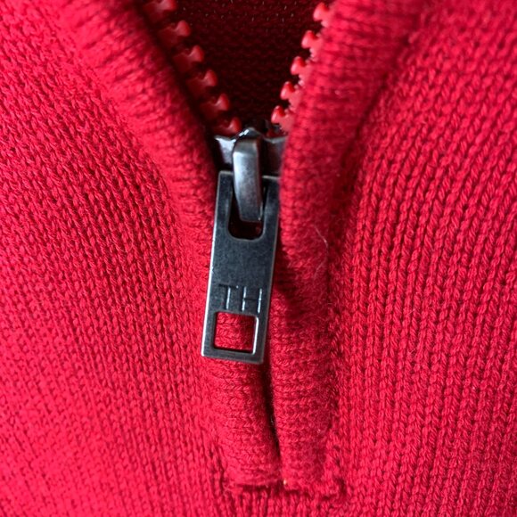 Tommy Hilfiger Men’s Red 100% Cotton Quarter-Zip Sweater – Classic Casual Style - Picture 7 of 15